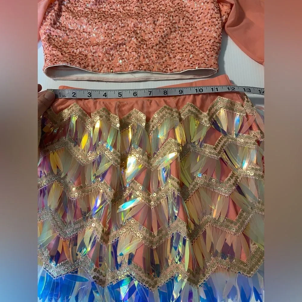 Revolution Tenth House 2 piece dance costume fringe coral MAKIN MOVES RC21293 SA